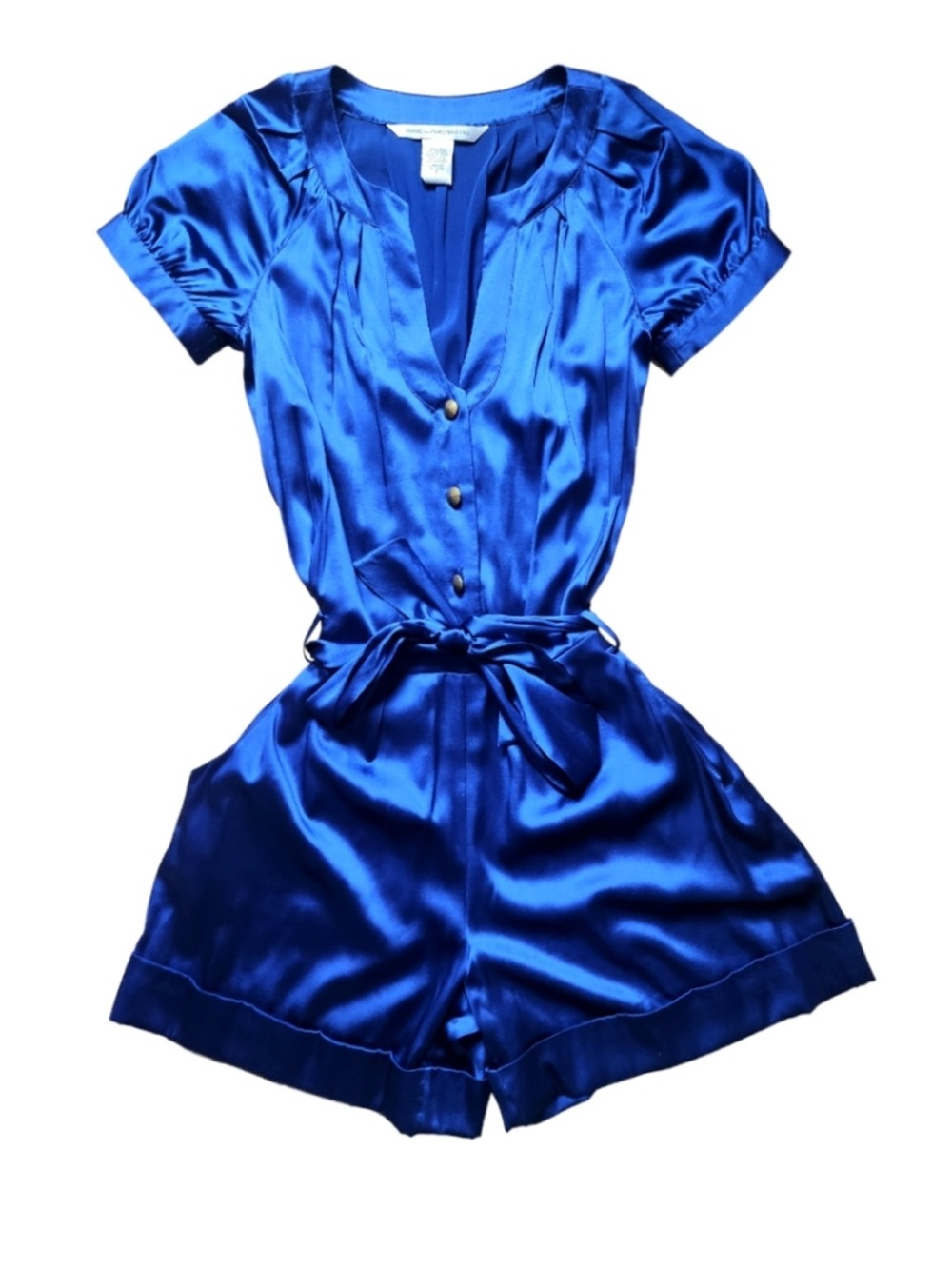 Diane Von Furstenberg Heartie Blue Silk Blend Romper Jumper Shorts Size 4